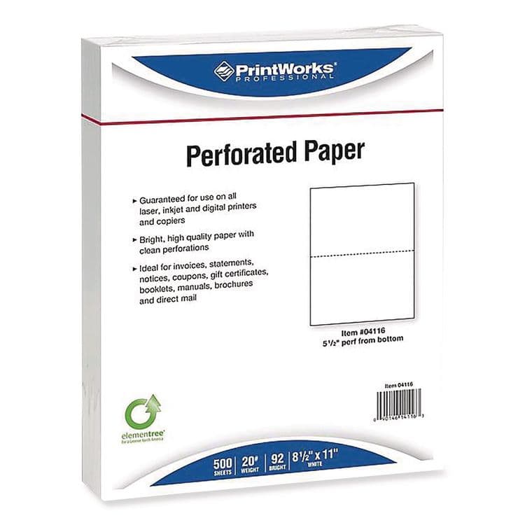 PARIS CORPORATION Perforated Paper, 92 Bright, Perforated 5.5" from Bottom, 20 lb Bond Weight, 8.5 x 11, White, 500/Ream, 5 Reams/Carton (PRB04166CT) thumbnail 3