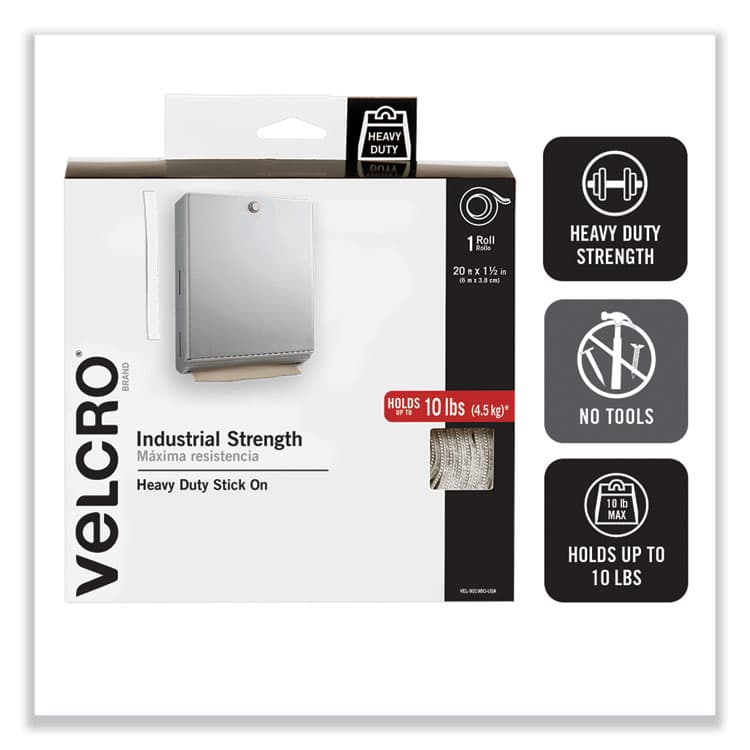 VELCRO USA, . Industrial-Strength Heavy-Duty Fasteners with Dispenser Box, 2" x 15 ft, White (VEK90198) thumbnail 2