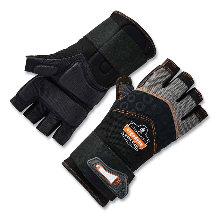 ERGODYNE CORPORATION ProFlex 910 Half-Finger Impact Gloves + Wrist Support, EN388: 1121X, 12.5" Long, Large, Black, Pair (EGO17714)