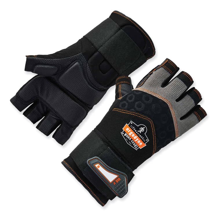 ERGODYNE CORPORATION ProFlex 910 Half-Finger Impact Gloves + Wrist Support, EN388: 1121X, 12.25" Long, Medium, Black, Pair (EGO17713)