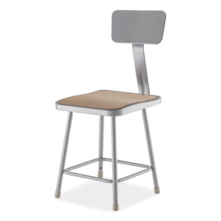 NATIONAL PUBLIC SEATING 6300 Series Heavy-Duty Square Seat Stool with Backrest, Supports Up to 500 lb, 17.5" Seat Height, Brown Seat, Gray Back/Base (NPS6318B)