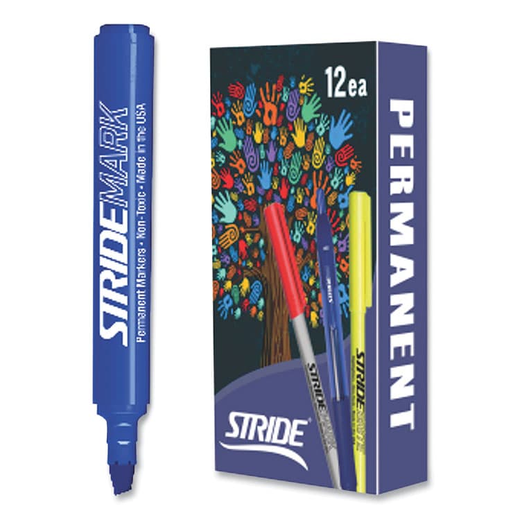STRIDE WRITING StrideMark Tank Permanent Marker, Broad Chisel Tip, Blue, 12/Pack (STW22002) thumbnail 2