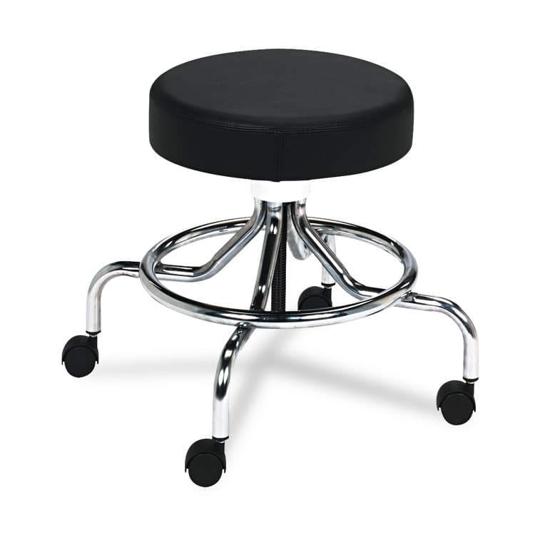 SAFCO PRODUCTS Screw Lift Stool with Low Base, Supports Up to 250 lb, 25" Seat Height, Black Seat, Chrome Base (SAF3432BL)