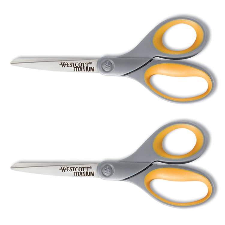 ACME UNITED CORPORATION Titanium Bonded Scissors, 8" Long, 3.5" Cut Length, Straight Gray/Yellow Handle, 2/Pack (ACM13901)