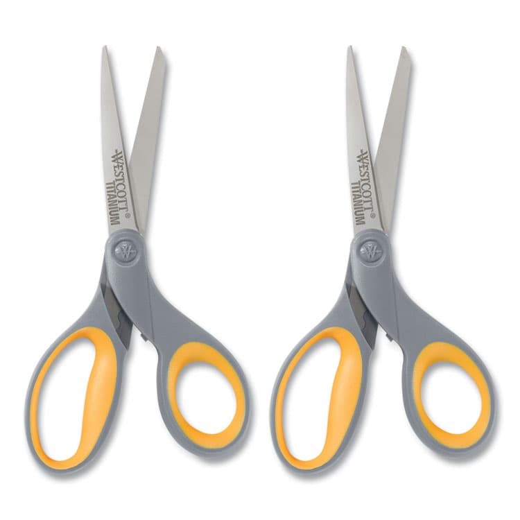 ACME UNITED CORPORATION Titanium Bonded Scissors, 8" Long, 3.5" Cut Length, Straight Gray/Yellow Handle, 2/Pack (ACM13901) thumbnail 3