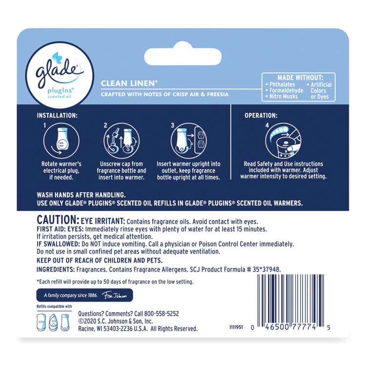 SC JOHNSON Plugins Scented Oil Refill, Clean Linen, 0.67 oz, 5/Pack (SJN322829) thumbnail 2