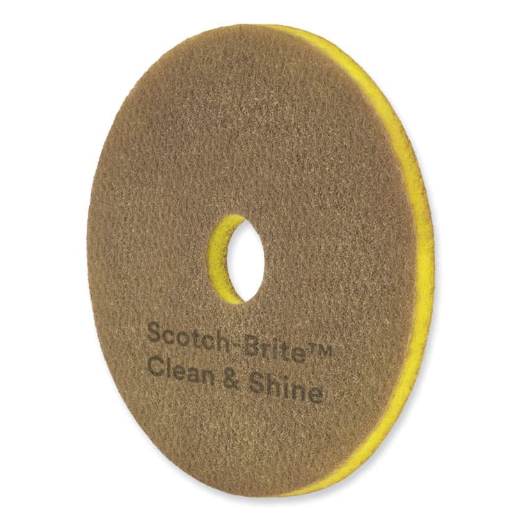 3M/COMMERCIAL TAPE DIV. Clean and Shine Pad, 18" Diameter, Brown/Yellow, 5/Carton (MMM09543) thumbnail 2
