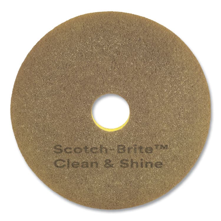 3M/COMMERCIAL TAPE DIV. Clean and Shine Pad, 15" Diameter, Brown/Yellow, 5/Carton (MMMCS15)
