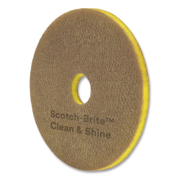 3M/COMMERCIAL TAPE DIV. Clean and Shine Pad, 19" Diameter, Brown/Yellow, 5/Carton (MMMCS19) thumbnail 2