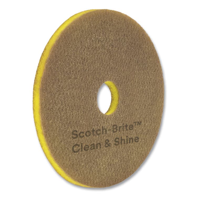 3M/COMMERCIAL TAPE DIV. Clean and Shine Pad, 19" Diameter, Brown/Yellow, 5/Carton (MMMCS19) thumbnail 3