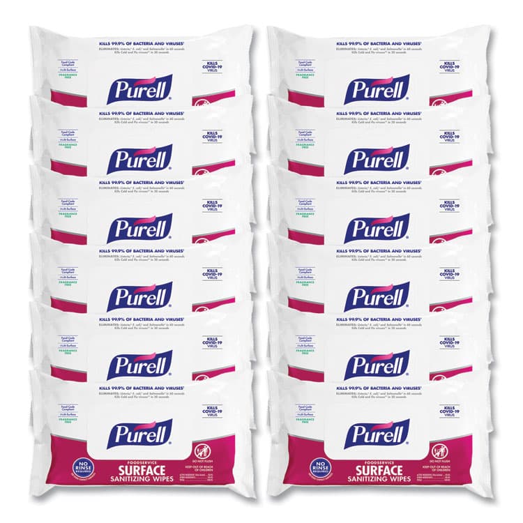 GO-JO INDUSTRIES Foodservice Surface Sanitizing Wipes, 1-Ply, 7.4 x 9, Fragrance-Free, White, 72/Pouch, 12 Pouches/Carton (GOJ937112CT) thumbnail 3