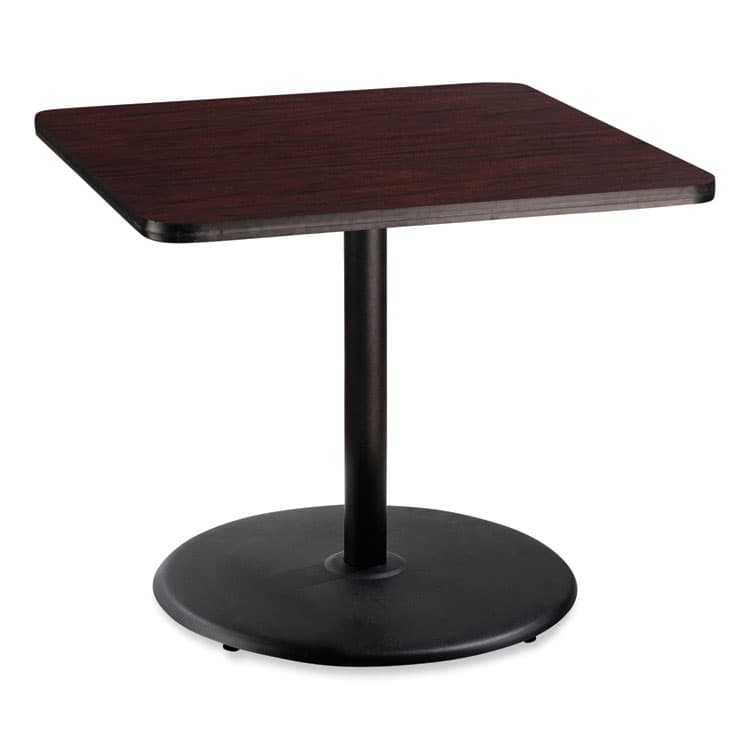 NATIONAL PUBLIC SEATING Cafe Table, 36w x 36d x 30h, Square Top/Round Base, Mahogany Top, Black Base (NPSCT33636RD1MY)