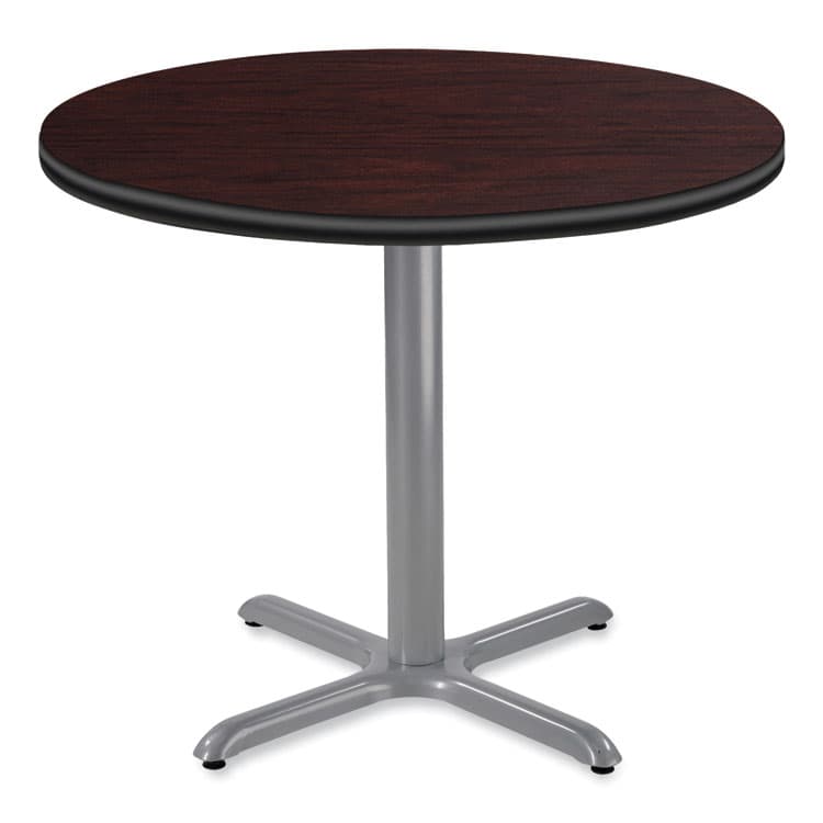 NATIONAL PUBLIC SEATING Cafe Table, 36" Diameter x 30h, Round Top/X-Base, Mahogany Top, Gray Base (NPSCG13636XD1MY)
