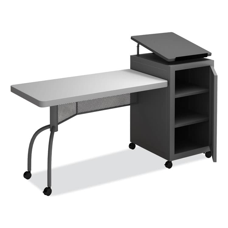 NATIONAL PUBLIC SEATING Edupod Teacher's Desk and Lectern Combo, 24" x 68" x 45", Gray Hammer Tone (NPSEDPD) thumbnail 3