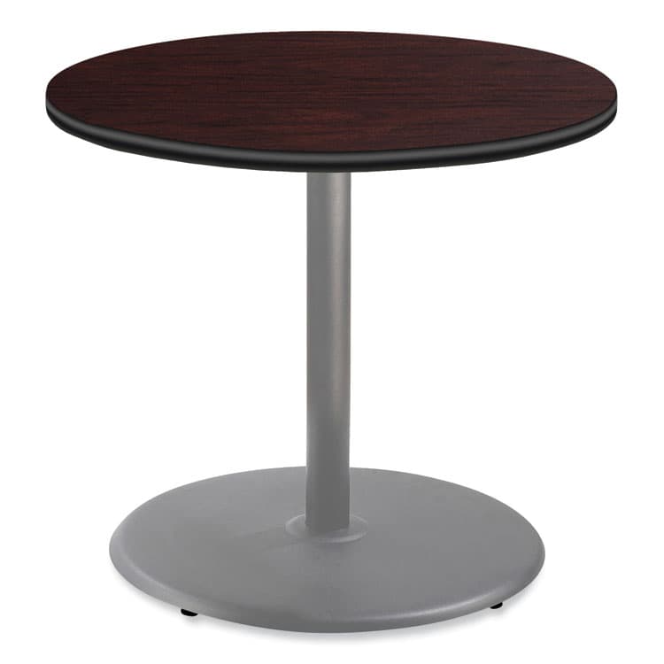 NATIONAL PUBLIC SEATING Cafe Table, 36" Diameter x 30h, Round Top/Base, Mahogany Top, Gray Base (NPSCG13636RD1MY)
