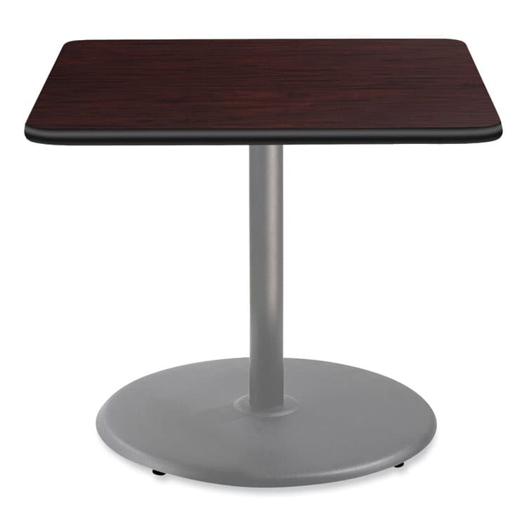 NATIONAL PUBLIC SEATING Cafe Table, 36w x 36d x 30h, Square Top/Round Base, Mahogany Top, Gray Base (NPSCG33636RD1MY)