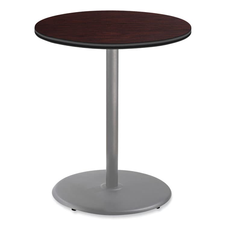 NATIONAL PUBLIC SEATING Cafe Table, 36" Diameter x 42h, Round Top/Base, Mahogany Top, Gray Base (NPSCG13636RB1MY)