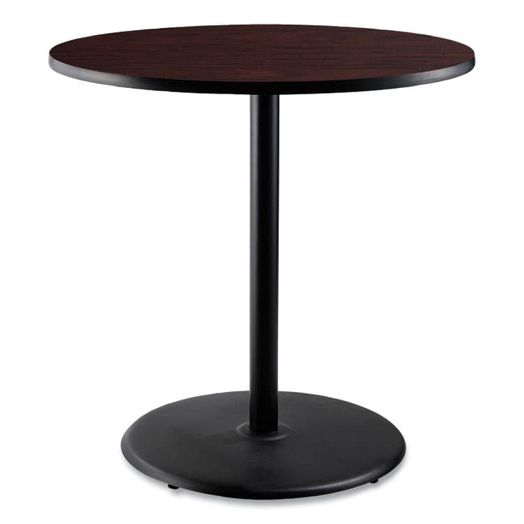 NATIONAL PUBLIC SEATING Cafe Table, 36" Diameter x 42h, Round Top/Base, Mahogany Top, Black Base (NPSCT13636RB1MY)