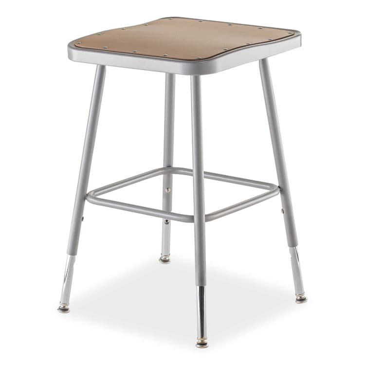 NATIONAL PUBLIC SEATING 6300 Series Height Adjustable HD Square Seat Stool, Backless, Supports Up to 500 lb, 18" to 26" Seat Height, Brown/Gray (NPS6318H)