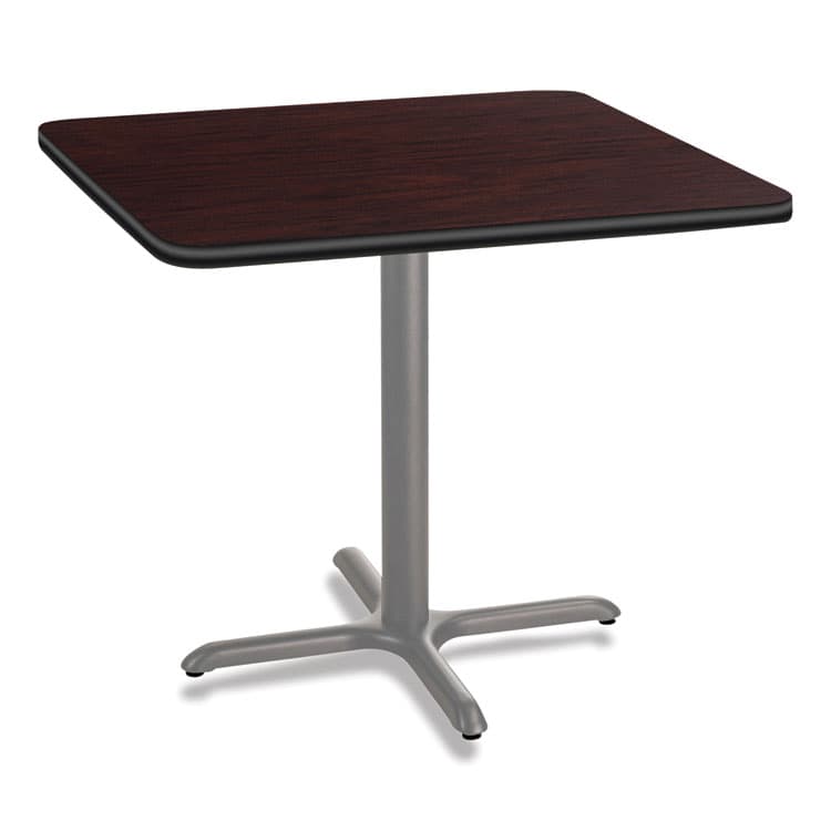 NATIONAL PUBLIC SEATING Cafe Table, 36w x 36d x 30h, Square Top/X-Base, Mahogany Top, Gray Base (NPSCG33636XD1MY)