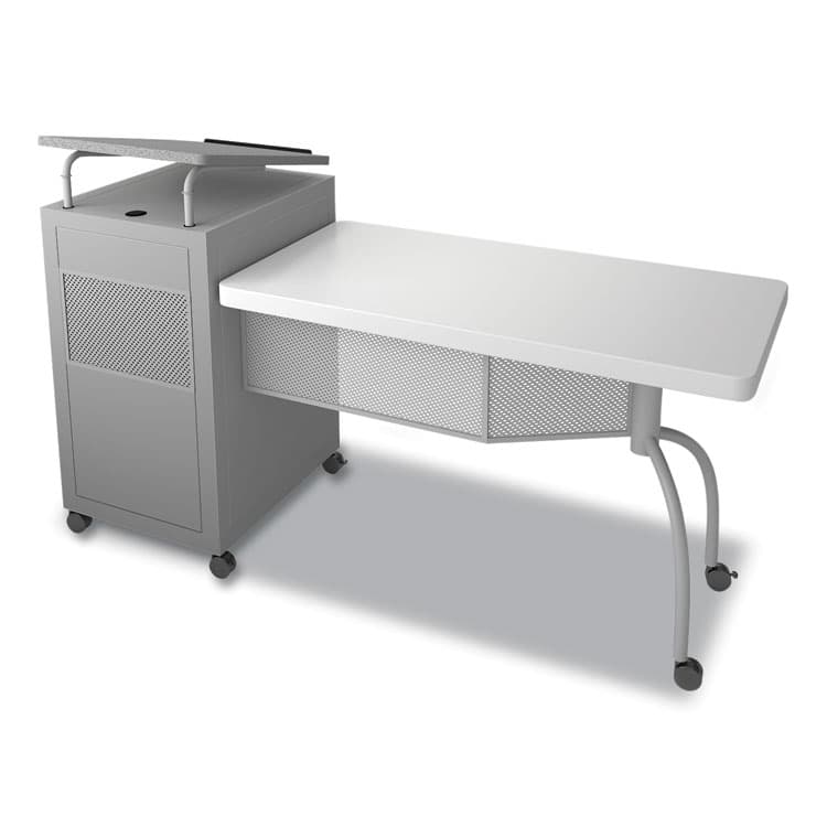 NATIONAL PUBLIC SEATING Edupod Teacher's Desk and Lectern Combo, 24" x 68" x 45", Gray Hammer Tone (NPSEDPD)