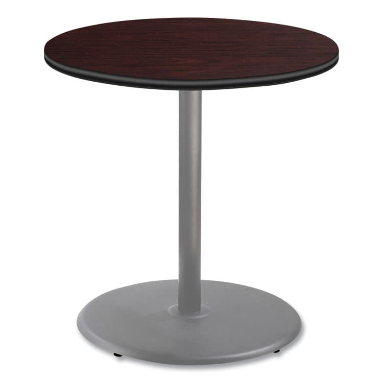 NATIONAL PUBLIC SEATING Cafe Table, 36" Diameter x 36h, Round Top/Base, Mahogany Top, Gray Base (NPSCG13636RC1MY)