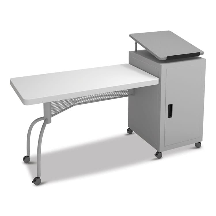 NATIONAL PUBLIC SEATING Edupod Teacher's Desk and Lectern Combo, 24" x 68" x 45", Gray Hammer Tone (NPSEDPD) thumbnail 2