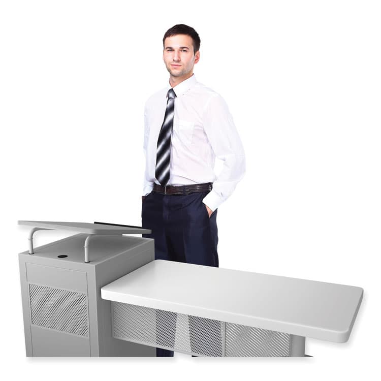 NATIONAL PUBLIC SEATING Edupod Teacher's Desk and Lectern Combo, 24" x 68" x 45", Gray Hammer Tone (NPSEDPD) thumbnail 4