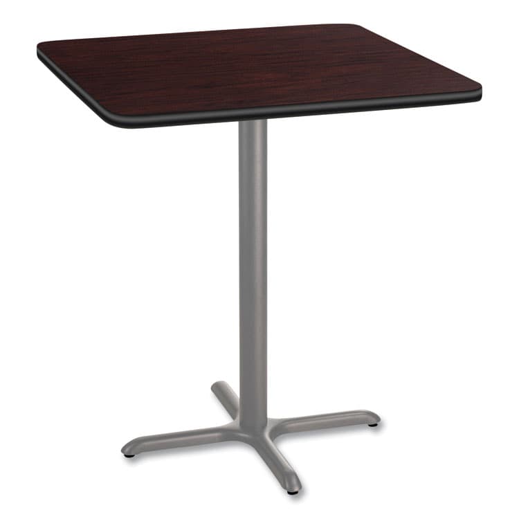 NATIONAL PUBLIC SEATING Cafe Table, 36w x 36d x 42h, Square Top/X-Base, Mahogany Top, Gray Base (NPSCG33636XB1MY)