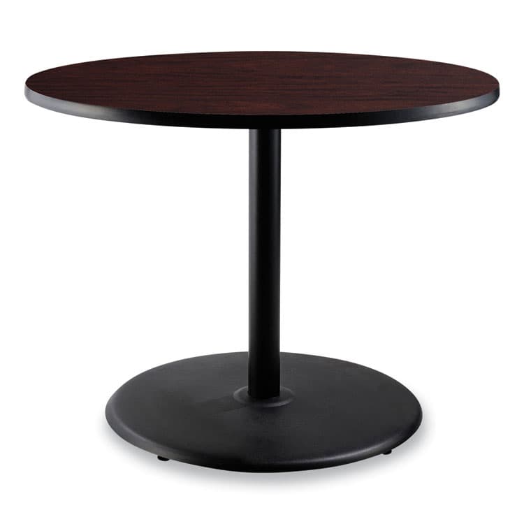 NATIONAL PUBLIC SEATING Cafe Table, 36" Diameter x 30h, Round Top/Base, Mahogany Top, Black Base (NPSCT13636RD1MY)