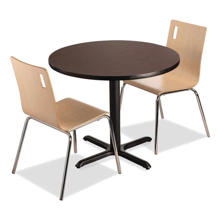 NATIONAL PUBLIC SEATING Cafe Table, 36" Diameter x 30h, Round Top/X-Base, Mahogany Top, Black Base (NPSCT13636XD1MY) thumbnail 3