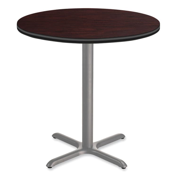 NATIONAL PUBLIC SEATING Cafe Table, 36" Diameter x 42h, Round Top/X-Base, Mahogany Top, Gray Base (NPSCG13636XB1MY)