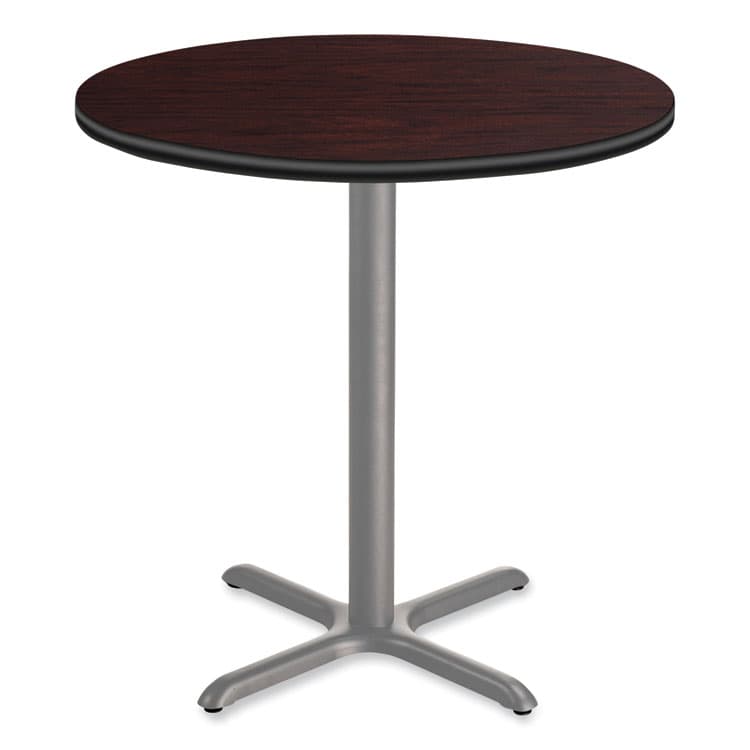 NATIONAL PUBLIC SEATING Cafe Table, 36" Diameter x 36h, Round Top/X-Base, Mahogany Top, Gray Base (NPSCG13636XC1MY)