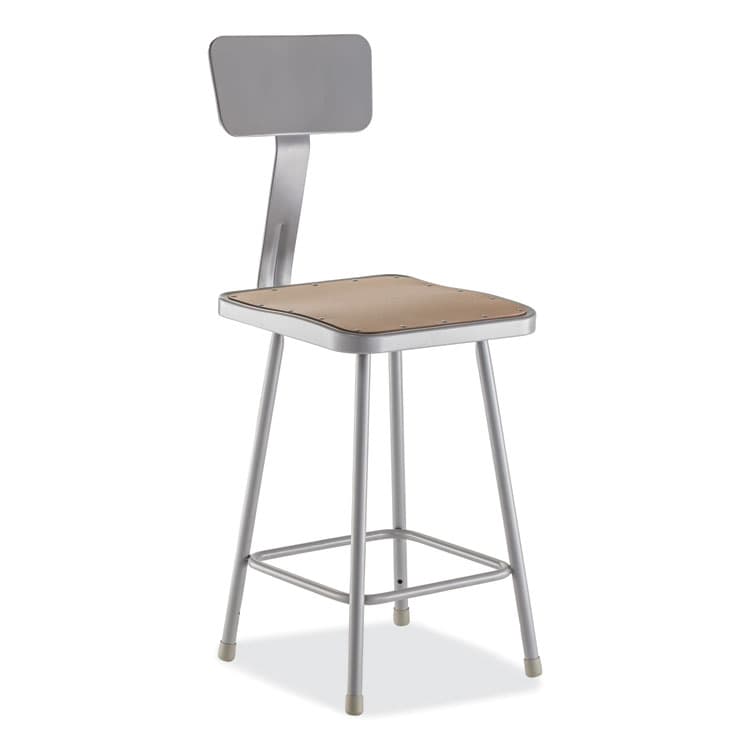 NATIONAL PUBLIC SEATING 6300 Series Heavy Duty Square Seat Stool with Backrest, Supports Up to 500 lb, 23.25" Seat Height, Brown Seat,Gray Back/Base (NPS6324B)