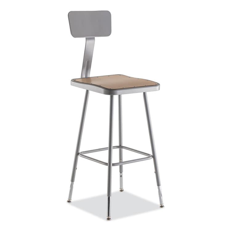 NATIONAL PUBLIC SEATING 6300 Series Height Adjustable Heavy-Duty Square Seat Stool w/ Back, Supports 500 lb, 23.75" to 31.75" Seat Height, Brown/Gray (NPS6324HB)