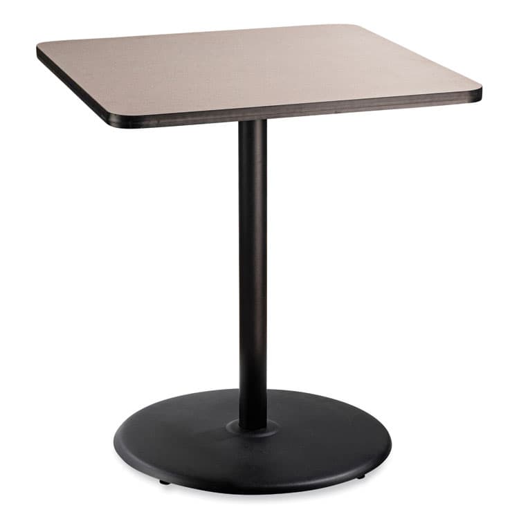 NATIONAL PUBLIC SEATING Cafe Table, 36w x 36d x 42h, Square Top/Round Base, Gray Nebula Top, Black Base (NPSCT33636RB1GY)