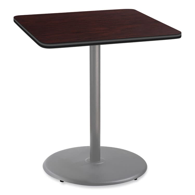 NATIONAL PUBLIC SEATING Cafe Table, 36w x 36d x 42h, Square Top/Round Base, Mahogany Top, Gray Base (NPSCG33636RB1MY)