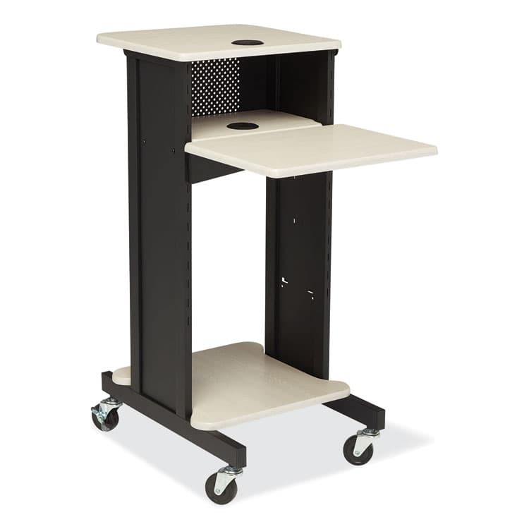 NATIONAL PUBLIC SEATING Premium Presentation Cart, 4 Shelves, 18" x 30" x 40.5", Ivory/Black (NPSPRC200)
