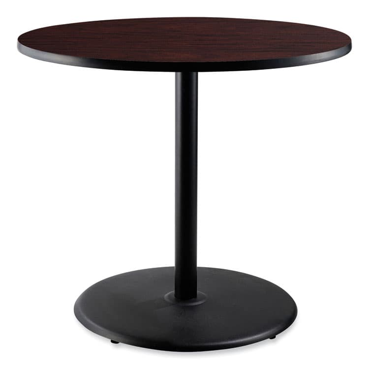 NATIONAL PUBLIC SEATING Cafe Table, 36" Diameter x 36h, Round Top/Base, Mahogany Top, Black Base (NPSCT13636RC1MY)