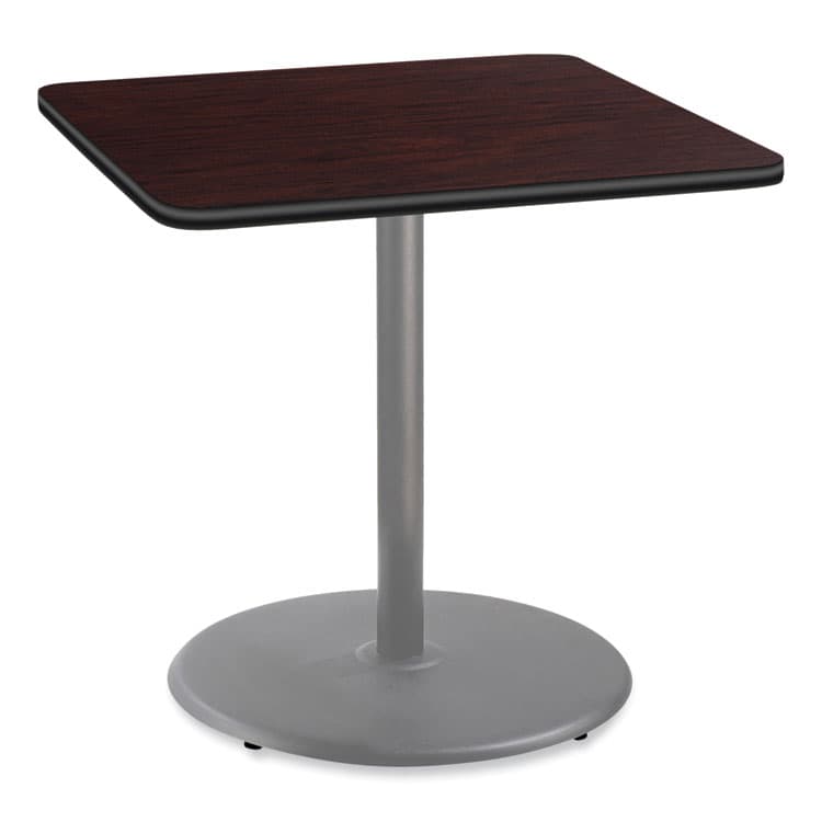 NATIONAL PUBLIC SEATING Cafe Table, 36w x 36d x 36h, Square Top/Round Base, Mahogany Top, Gray Base (NPSCG33636RC1MY)