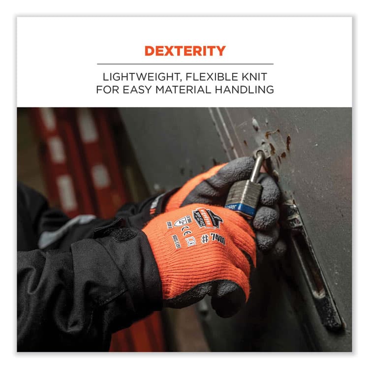 ERGODYNE CORPORATION ProFlex 7401-CASE Coated Lightweight Winter Gloves, EN388: 2131X, 10" Long, Medium, Orange, 144 Pairs/Carton (EGO17893) thumbnail 2