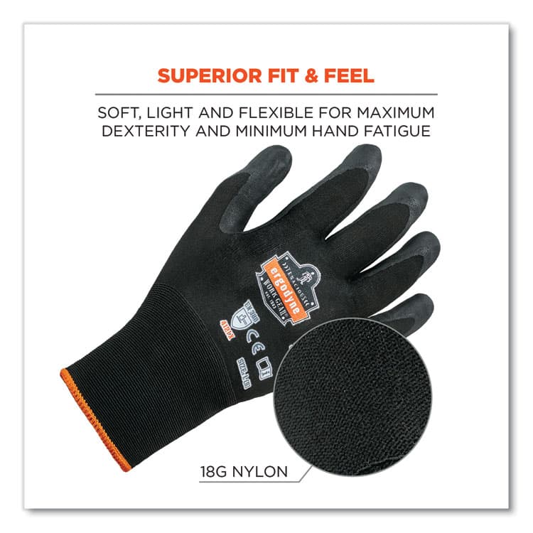 ERGODYNE CORPORATION ProFlex 7001-CASE Nitrile Coated Gloves, EN388: 4121X, 8.25" Long, Small, Black, 144 Pairs/Carton (EGO17852) thumbnail 3