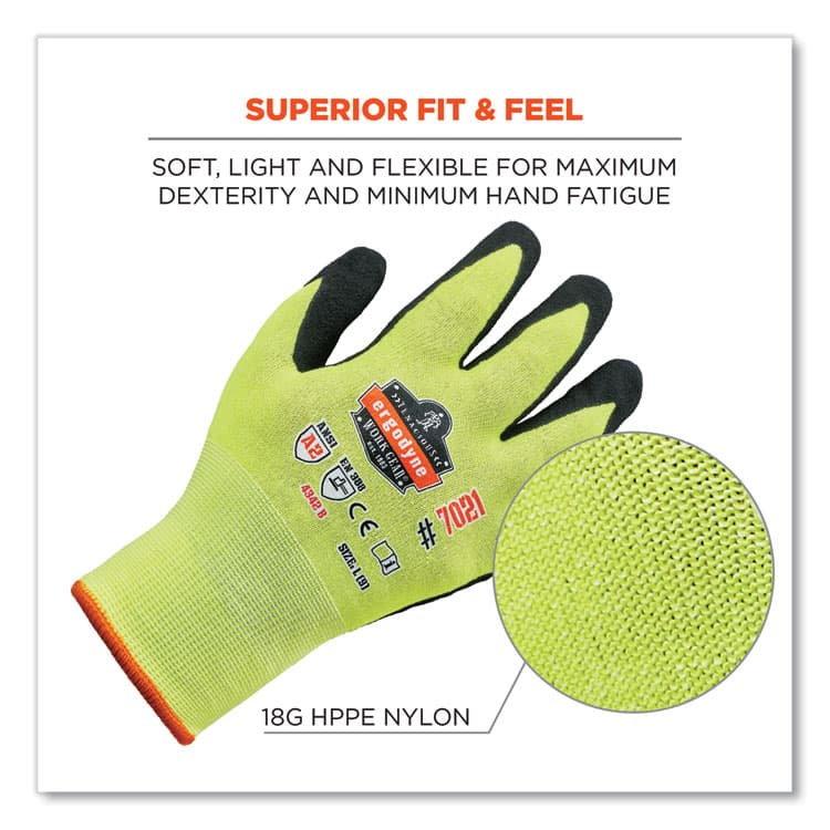 ERGODYNE CORPORATION ProFlex 7021 Hi-Vis Nitrile-Coated CR Gloves, EN388: 4342B, 8.5" Long, Small, Lime, Pair (EGO17962) thumbnail 2
