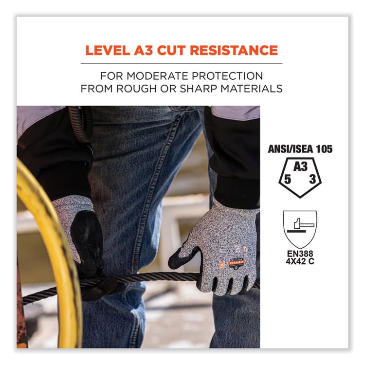 ERGODYNE CORPORATION ProFlex 7031-CASE ANSI A3 Nitrile-Coated CR Gloves, EN388: 4X42C, 9.5" Long, Medium, Gray, 144 Pairs/Carton (EGO17883) thumbnail 2