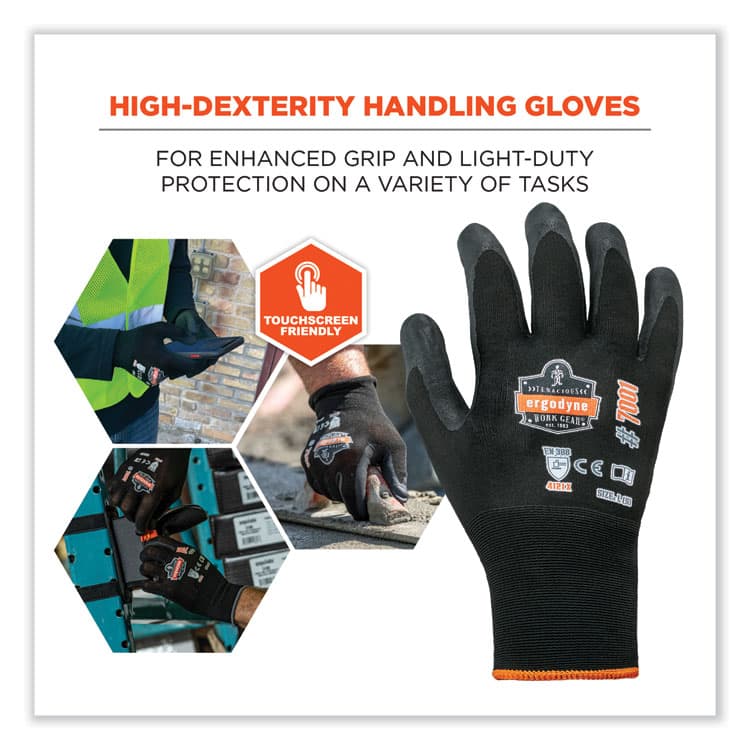 ERGODYNE CORPORATION ProFlex 7001 Nitrile-Coated Gloves, EN388: 4121X, 8.25" Long, Small, Black, Pair (EGO17952) thumbnail 3