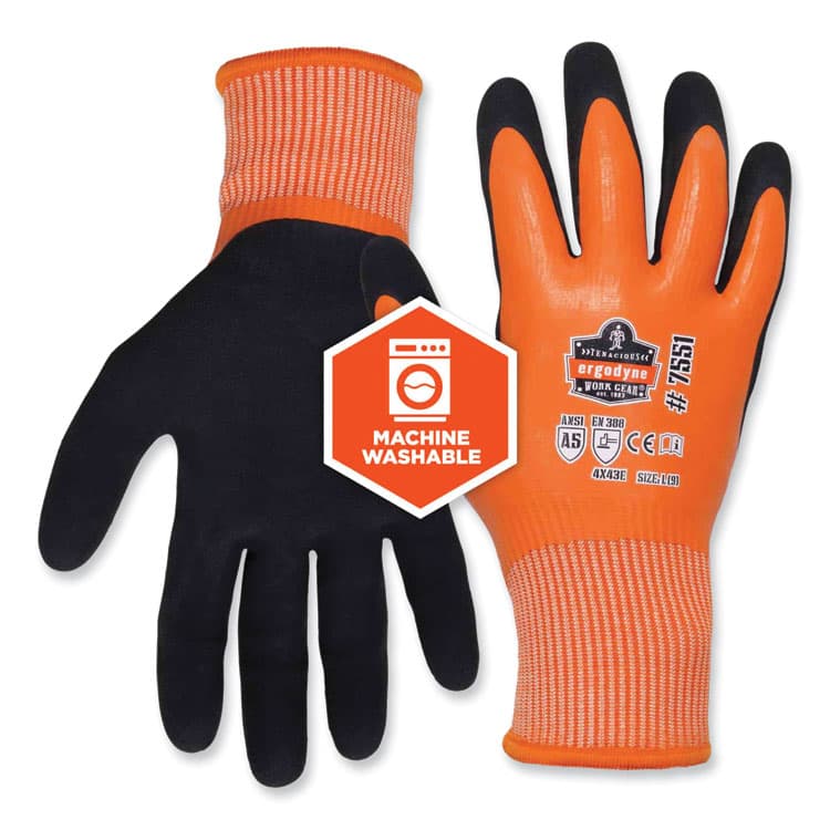 ERGODYNE CORPORATION ProFlex 7551-CASE ANSI A5 Coated Waterproof CR Gloves, EN388: 4X43E, 10" Long, Medium, Orange, 144 Pairs/Carton (EGO17993) thumbnail 2