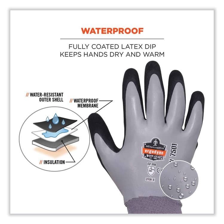 ERGODYNE CORPORATION ProFlex 7501-CASE Coated Waterproof Winter Gloves, EN388: 2131X, 10.5" Long, Large, Gray, 144 Pairs/Carton (EGO17934) thumbnail 4