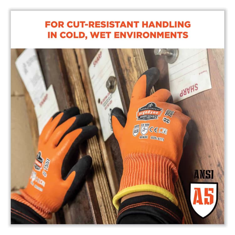 ERGODYNE CORPORATION ProFlex 7551-CASE ANSI A5 Coated Waterproof CR Gloves, EN388: 4X43E, 10" Long, Medium, Orange, 144 Pairs/Carton (EGO17993) thumbnail 4