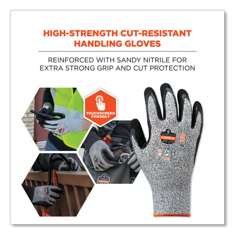 ERGODYNE CORPORATION ProFlex 7031-CASE ANSI A3 Nitrile-Coated CR Gloves, EN388: 4X42C, 9.5" Long, Small, Gray, 144 Pairs/Carton (EGO17882) thumbnail 2