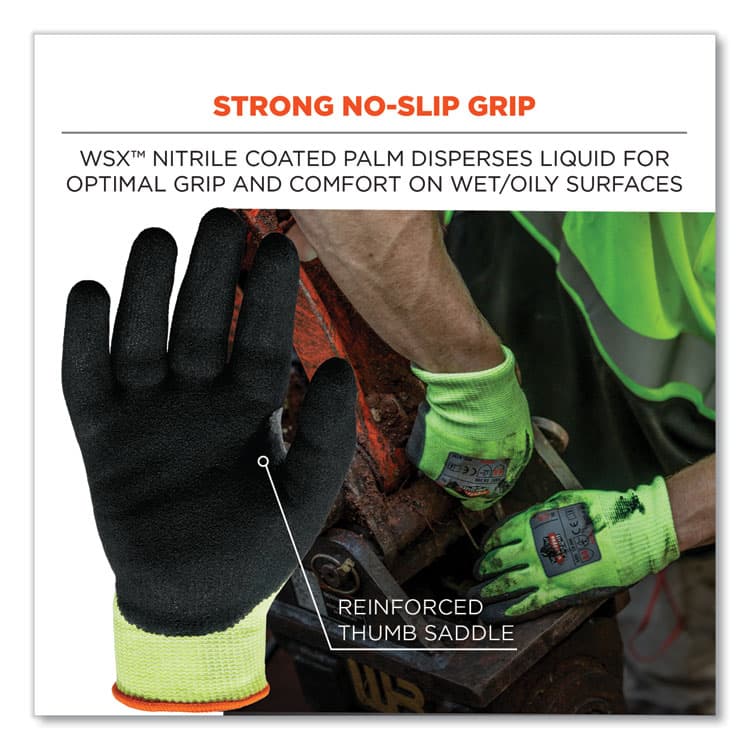 ERGODYNE CORPORATION ProFlex 7041 ANSI A4 Nitrile-Coated CR Gloves, EN388: 4X42D, 10" Long, Small, Lime, Pair (EGO17812) thumbnail 4